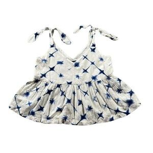 Gap Tank Top‎ Womens Medium Blue White Tie Shoulder Blouse Tie Dye Boho Coastal